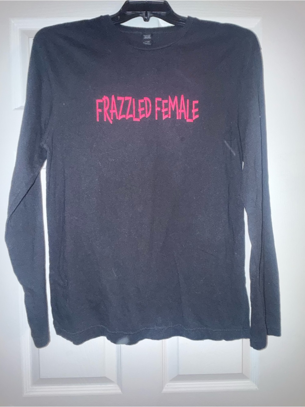 Gildan Black Long Sleeve Tee – “FRAZZLED FEMALE” Hot Pink Graphic Shirt | Size (